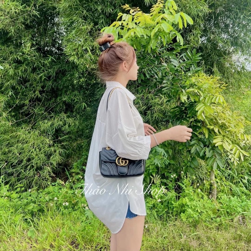 Áo sơ mi vạt tôm 2 màu xanh - trắng