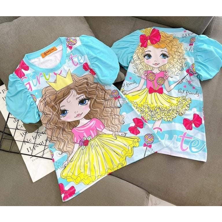 (8-25kg) Váy đầm bé gái - Váy bé gái thun lạnh dáng chữ A tay bồng ( Mẫu Công chúa tóc mây)