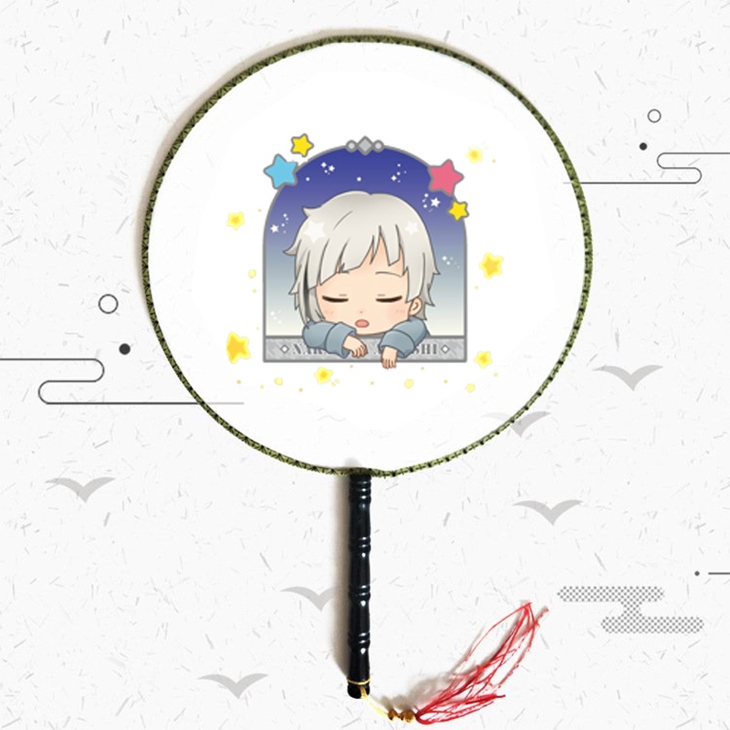 Quạt tròn cổ trang in hình anime chibi BUNGOU STRAY DOGS cán gỗ quà tặng độc đáo xinh xắn