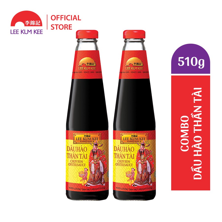 Dầu hào Lee Kum Kee Choy Sun Oyster Sauce (Combo 2 chai 510g) hiệu thần tài với chiết xuất hào chọn lọc không bột ngọt