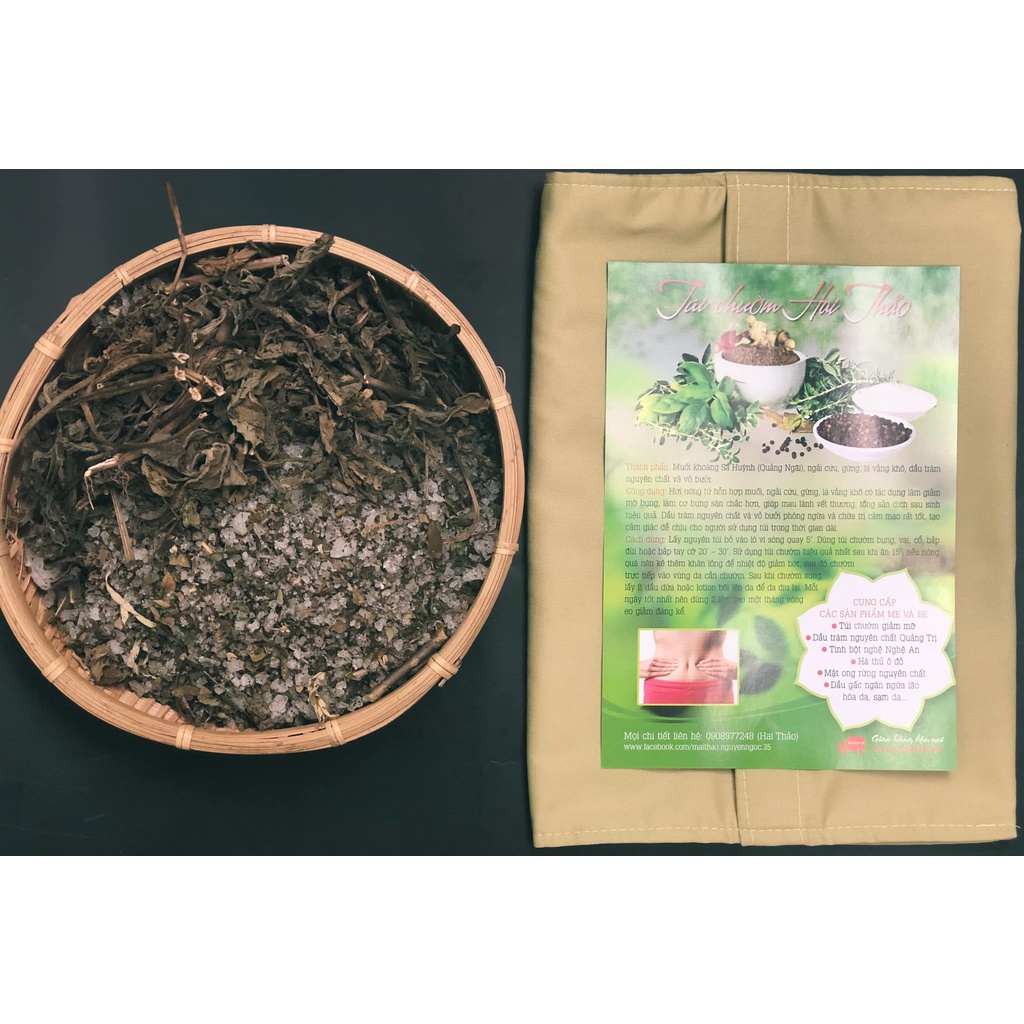 Muối chườm thảo mộc săn eo, giảm mỡ + túi vải cao cấp chịu được nhiệt độ lò vi sóng. Sạp bà đẻ Hai Thảo