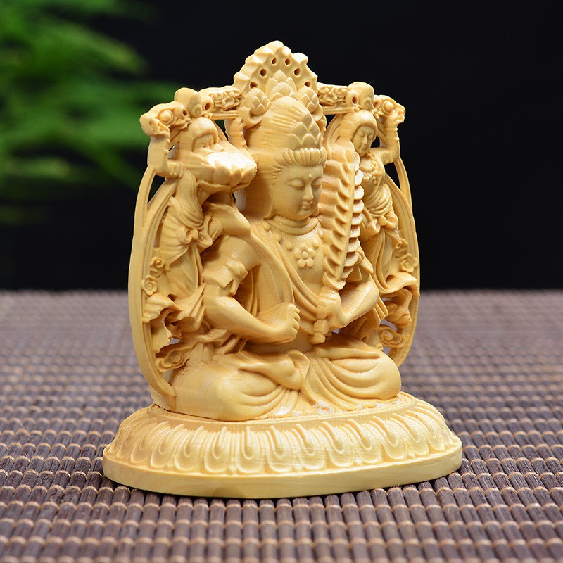 Tượng để xe ô tô phật Hư Không Tạng Bồ Tát bằng gỗ Hoàng Dương V183