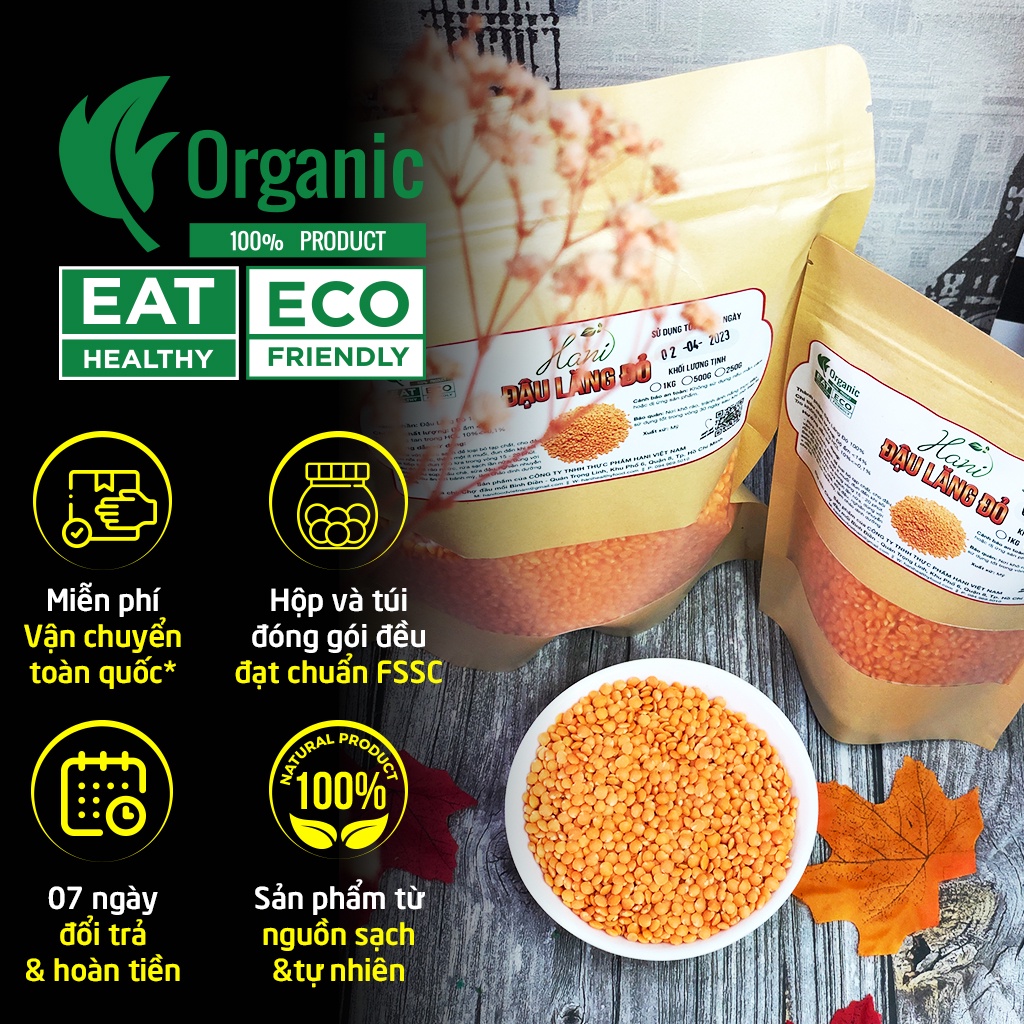 1KG Đậu Lăng Đỏ Hữu Cơ Nhập Khẩu Canada/Mỹ Không Biến Đổi Gen, Tốt Cho Trẻ Nhỏ và Phụ Nữ Mang Thai  🍂 Hani Healthy Food