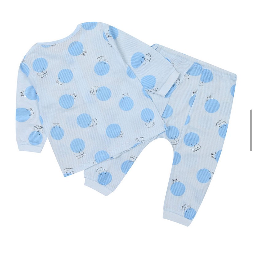 Bộ dài tay bé gái bé trai hoạ tiết chấm bi xanh agabang