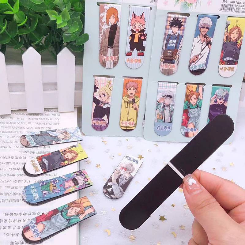 Bookmark Nam Châm ( Đánh Dấu Sách ) 6Pcs/Pack Anime Jujutsu Kaisen Magnetic Bookmarks Gojou Satoru Nanami Kento Ryoumen Sukuna DIY Decoration Books mark Page Stationery Student Office Supply gift