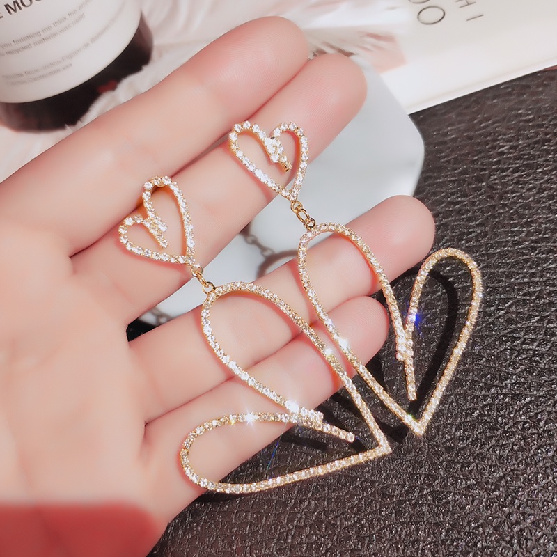 Khuyên tai JIUDUOLAN thiết kế trái tim đính đá nhân tạo thời trang dành cho nữ