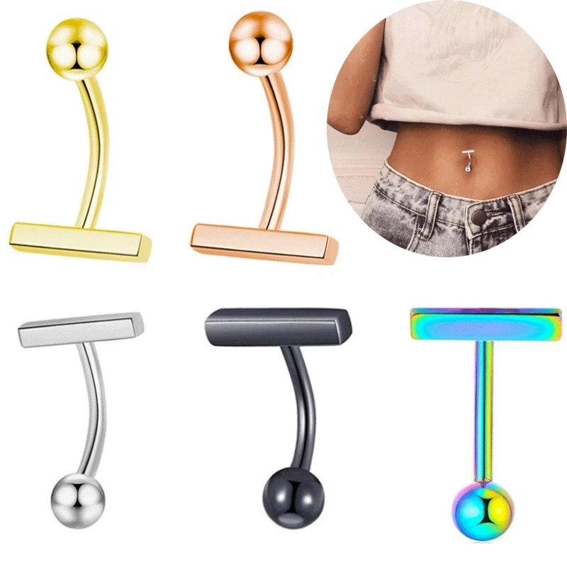 Khuyên Rốn Dạng Chữ T Bằng Thép Không Gỉ Cá Tính Cho Nữ
