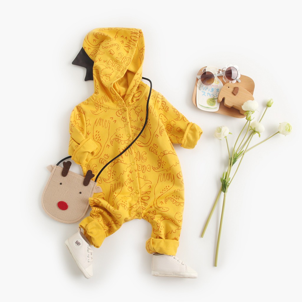 Bộ Áo Liền Quần Sanlutoz Chất Liệu Cotton Dài Tay Có Mũ Trùm Đầu Cho Bé Trai