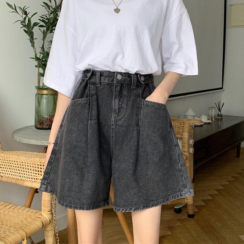 [LININ] Quần Short Denim Ống Rộng Lưng Cao Phong Cách Hàn Quốc Dễ Phối Đồ Cho Nữ
