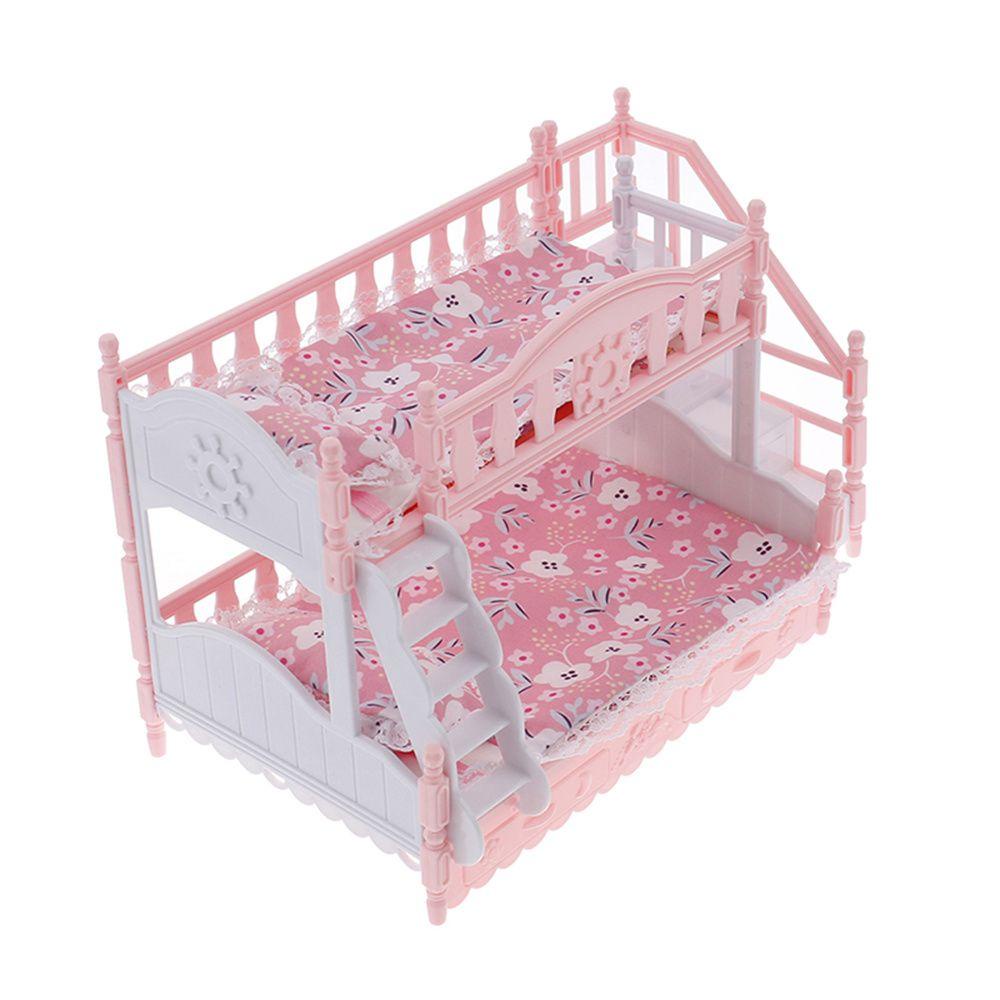 Set đồ chơi mô hình giường ngủ đôi MMULCK có cầu thang phong cách cổ điển tỉ lệ 1:12 dành cho trang trí nhà búp bê