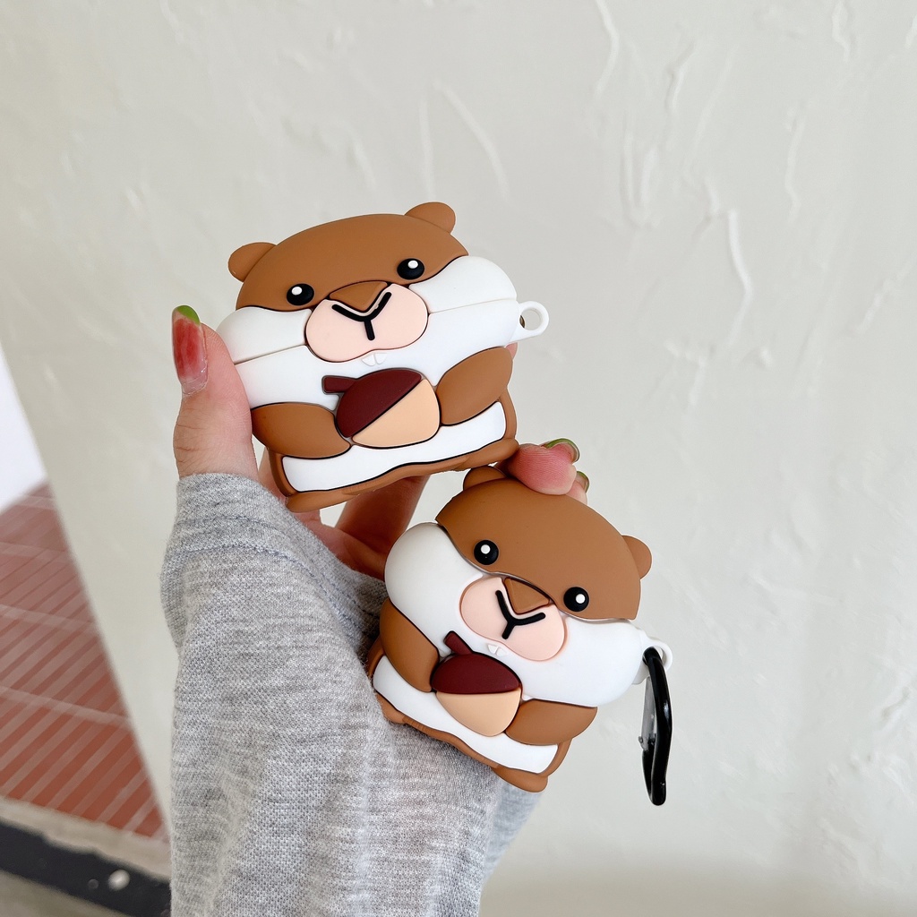 Vỏ Bảo Vệ Hộp Sạc Tai Nghe Airpods 3 Pro 2 3 Họa Tiết Hoạt Hình Chú Sóc Màu Nâu Dễ Thương Ốp