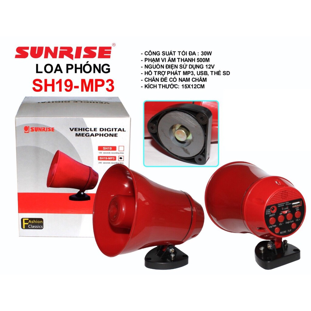 Loa phóng thanh Sunrise SH19-MP3 có thu tiếng