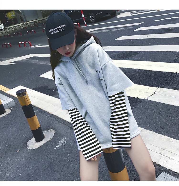 Áo Hoodie Nữ Tay Dài Dáng Rộng Giả Hai Lớp Thời Trang | BigBuy360 - bigbuy360.vn