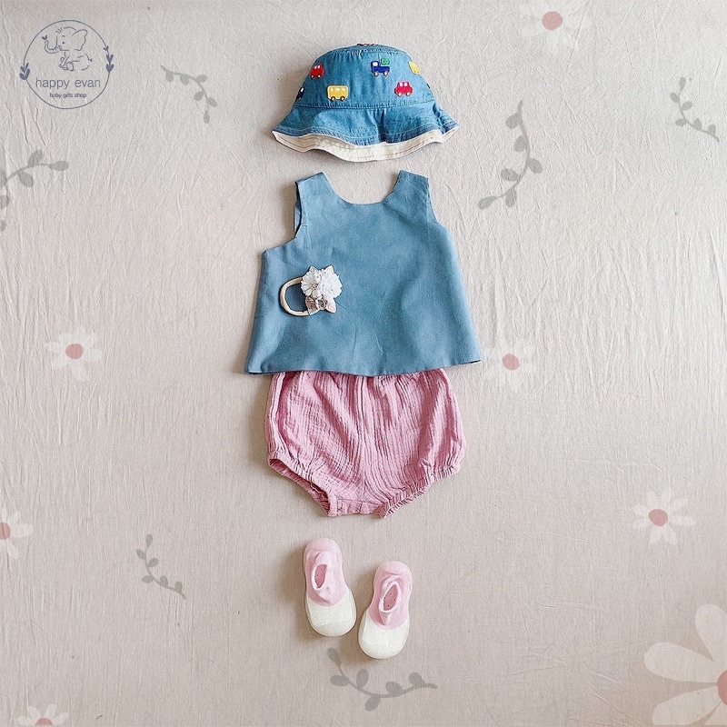 [Freeship] [Auth Tiny People] Quần trái bí cho bé làm từ vải xô gạc muslin, mềm mại, mỏng nhẹ &amp; thấm hút tốt.