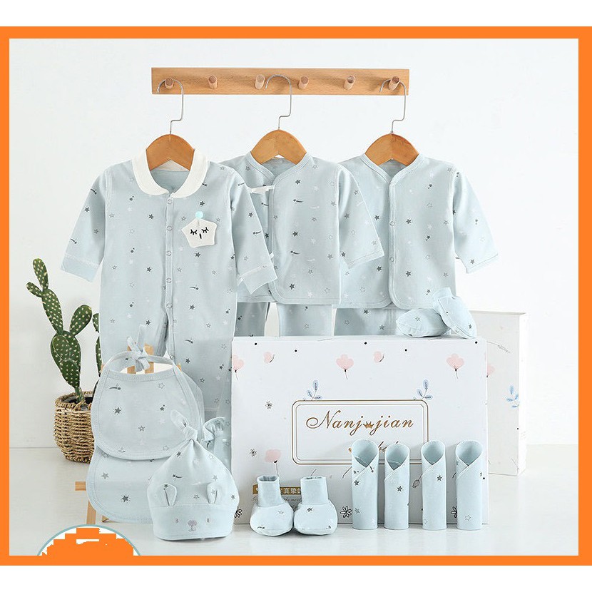 🍁Set đồ sơ sinh quà tặng cho bé 22 chi tiết coton có hộp sang chảnh