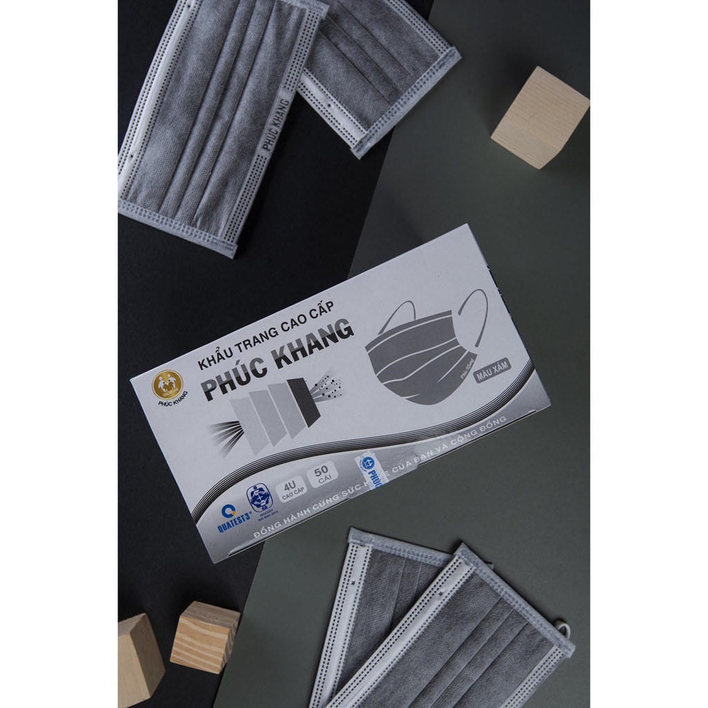 Khẩu trang y tế 4 lớp cao cấp PHÚC KHÁNG có giấy lọc kháng khuẩn màu xanh, xám hộp 50 chiếc - MEDICAL | BigBuy360 - bigbuy360.vn