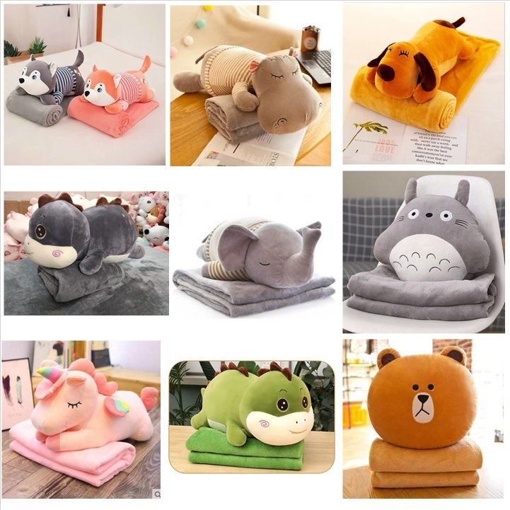 Chăn gối văn phòng gối kèm chăn cho mẹ đi làm bé đi học cún hồng, voi xám totoro biểu cảm dể thương( #Gối_Chăn)