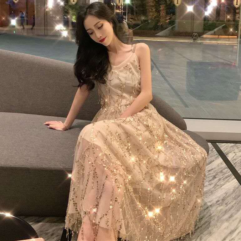 (N231) Đầm Maxi dự tiệc dáng xòe đính kim sa nổi bật hai lớp kín đáo màu sắc trang nhã tươi sáng trẻ trung bánh bèo hot