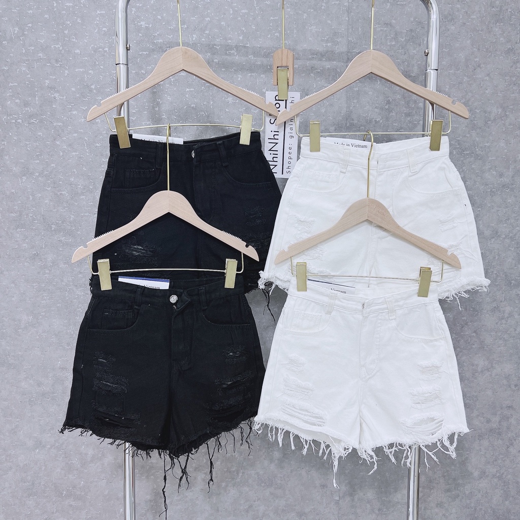 Quần short bò rách đen trắng dáng ôm, Quần đùi nữ co giãn cạp cao sexxy QS703 - NhiNhi Shop
