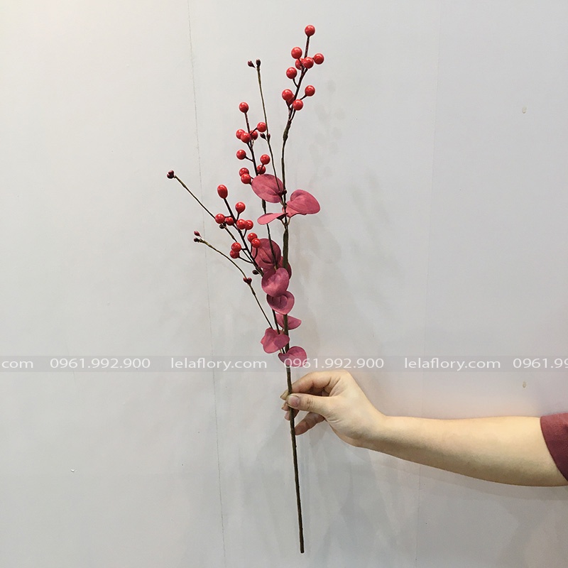 Cành đào đông giả có lá nhiều màu, hoa trang trí, decor nhà cửa - HOG0006