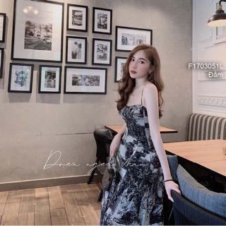 Đầm lụa xòe loang màu cúp ngực 2 dây