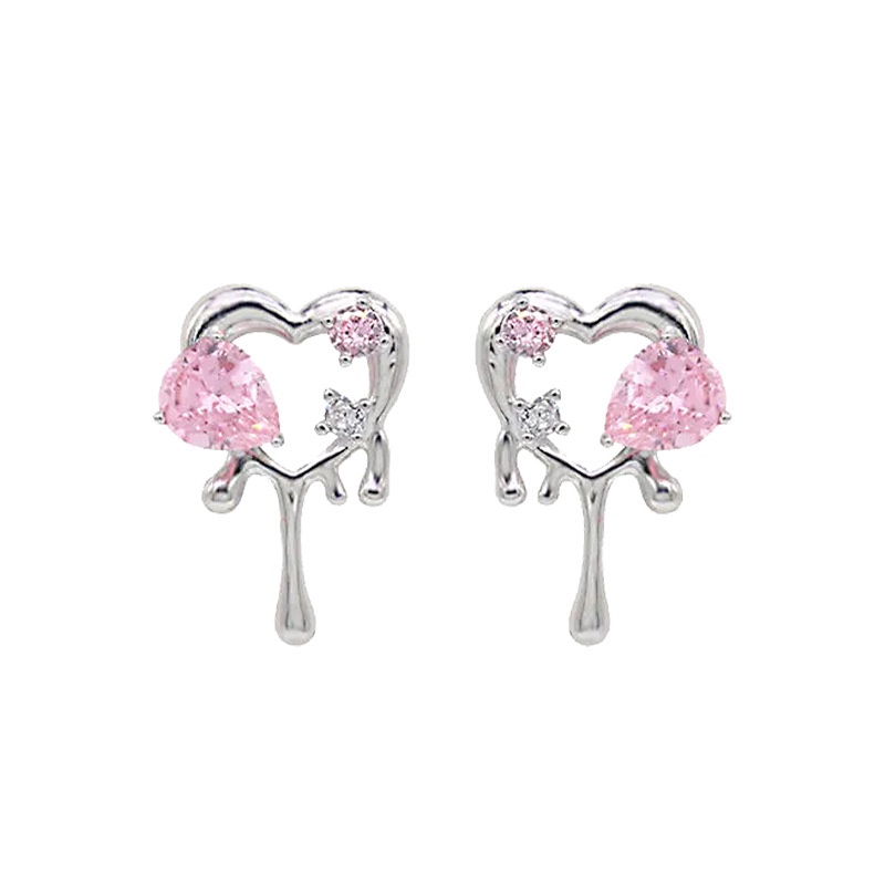 IF ME Đôi Bông Tai Hình Trái Tim Đính Đá Thời Trang Cho Nữ