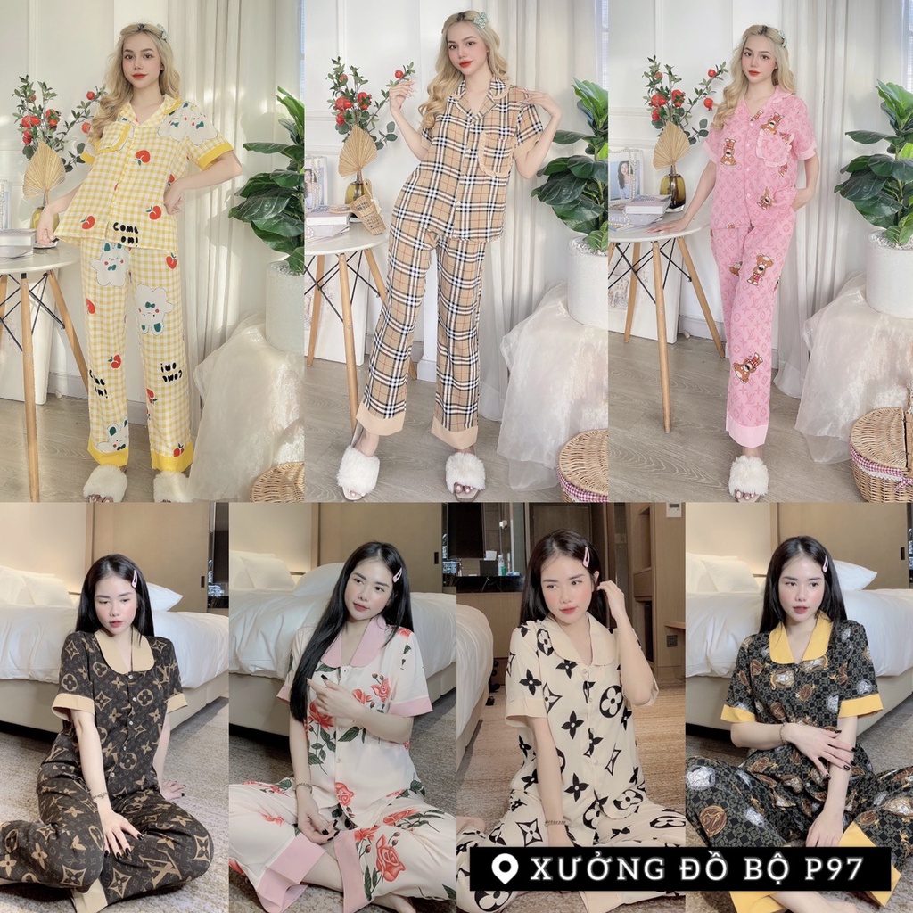 set pijama nữ tiểu thư tay ngắn quần dài lụa satin siêu dể thương