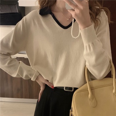 Áo thun Size lớn M-4xl thời trang trẻ trung💜Áo dệt kim nữ tay dài cổ chữ V thời trang