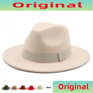 Nón fedora màu be cổ điển vành rộng thời trang mùa đông cho nam nữ