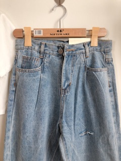quần baggy bò trơn rạch đùi