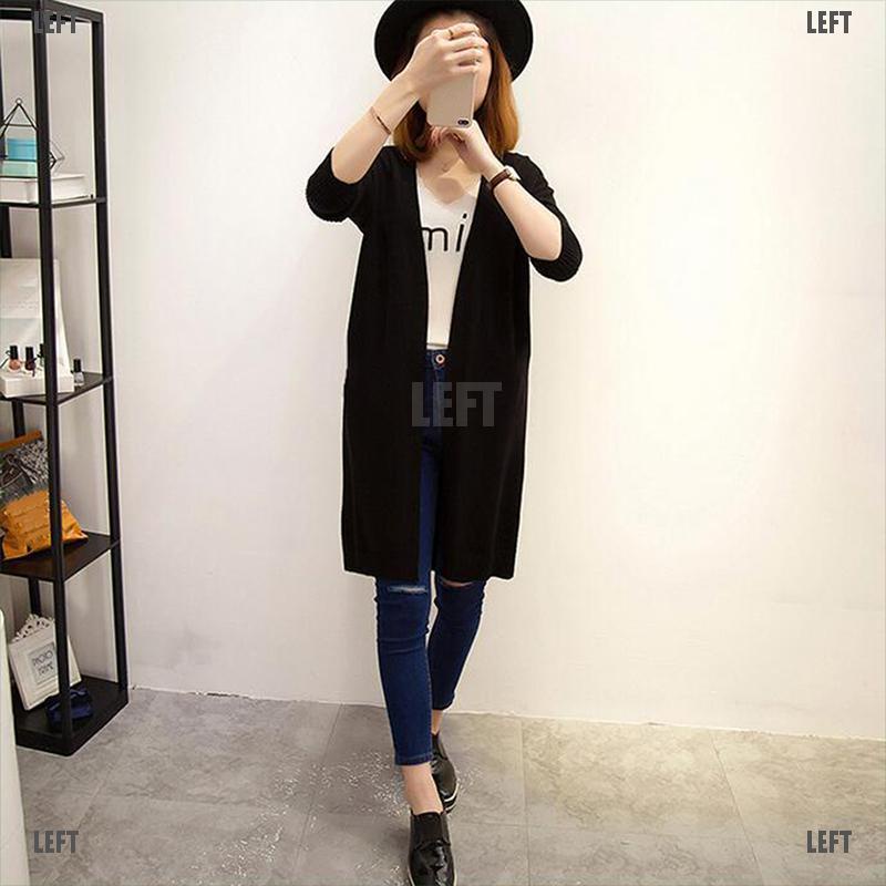 Áo khoác cardigan mỏng dáng dài rộng màu trơn thời trang dành cho nữ