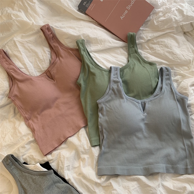 Áo croptop Xiaozhainv hai dây màu trơn có đệm ngực thời trang mùa hè quyến rũ cho nữ