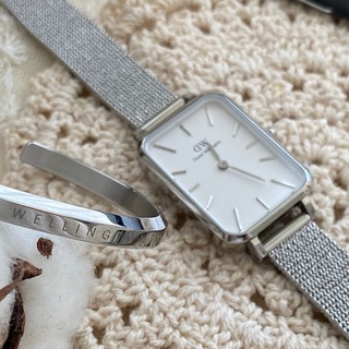 Đồng Hồ Nữ Daniel Wellington Quadro Pressed Sterling & Vòng Tay Classic Cuff V1 DW Chính Hãng - OtisWatch