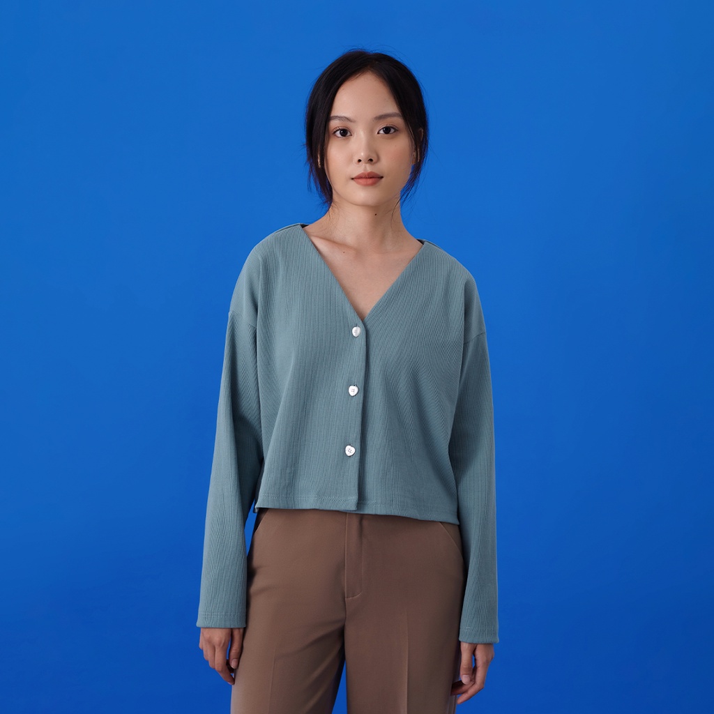Andabove - Áo khoác cardigan nữ cổ V - V Cardigan - Màu Xanh lá