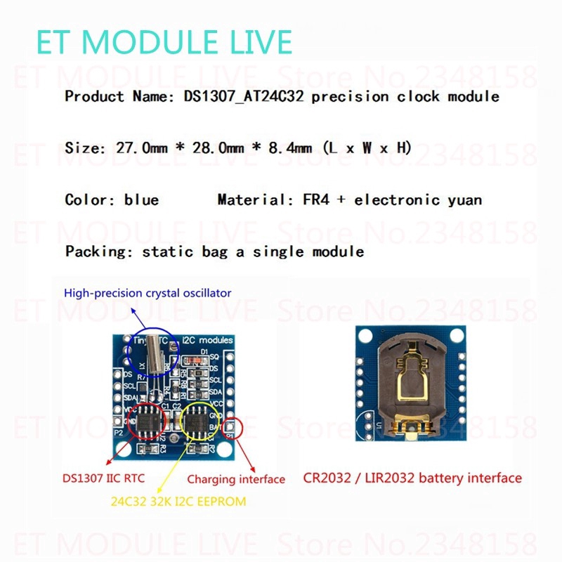 1 Mô Đun Đồng Hồ Đeo Tay At24C32 Real Time Rtc I2C Ds1307 Cho Avr Arm Pic 51 Arm Promotion