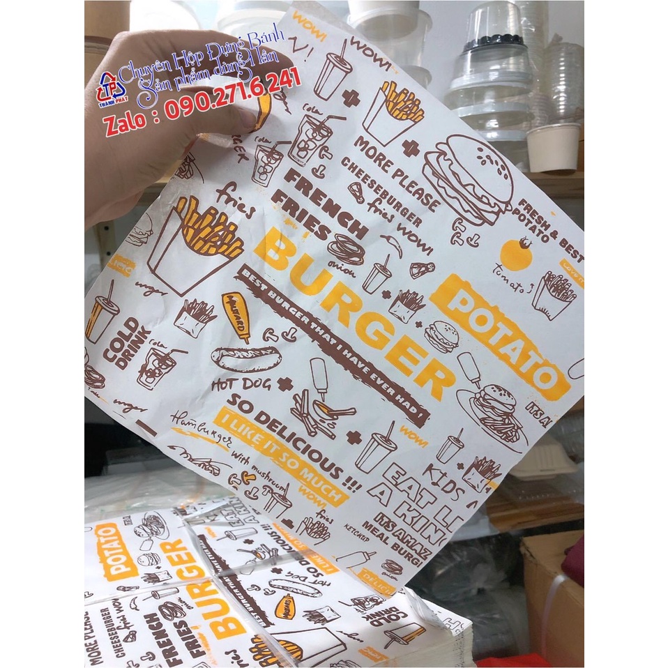 100 Giấy gói hamburger, gói bánh mì , không thấm dầu mỡ