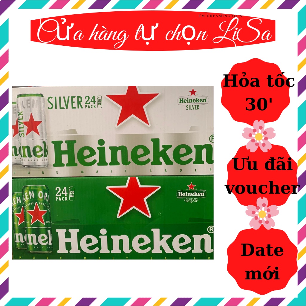 [HỎA TỐC] Thùng 24 lon bia Heineken xanh cao / Heineken Sliver cao