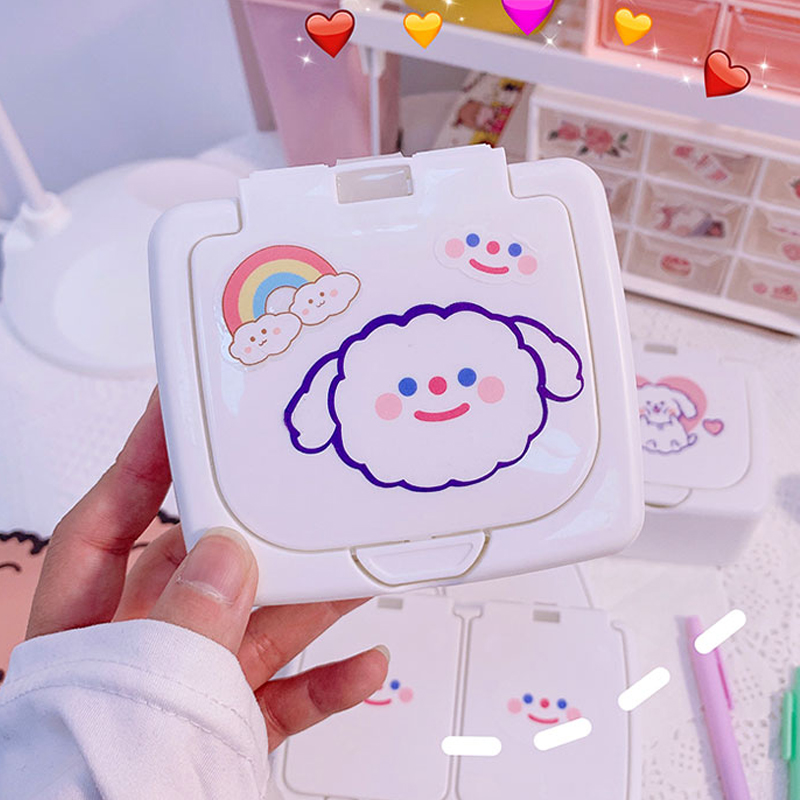 Mini Cartoon Button Type Desktop Stationery Storage Box DIY Girl Hair Accessory Box