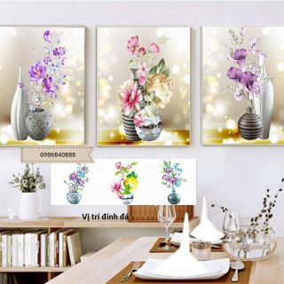 Tranh đính đá hoa treo cầu thang 150*60 cm