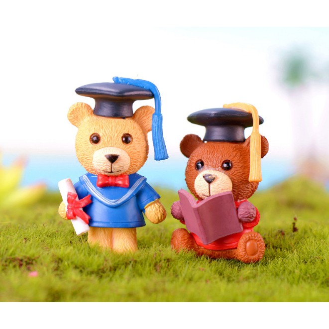 Combo mô hình đôi gấu cử nhân kỉ niệm mùa tốt nghiệp xinh xắn làm móc khóa, trang trí tiểu cảnh, DIY