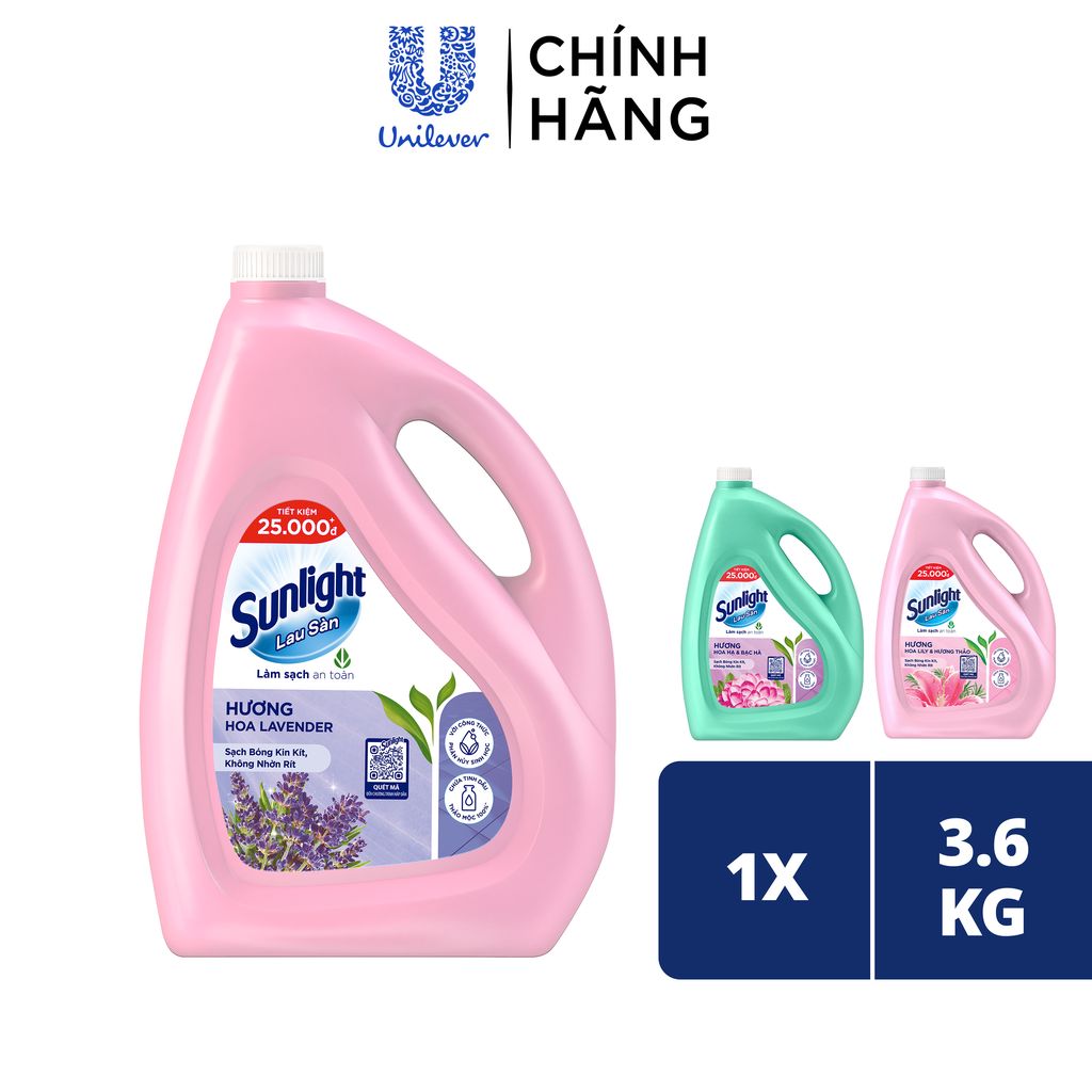 Nước Lau Sàn Sunlight Tinh Dầu Thảo Mộc Sạch Bóng | Chai 3.6 KG | Hoa Hạ - Bạc Hà | Lily - Hương Thảo | Hoa Lavender