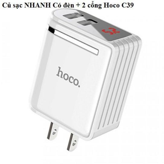 [Top tìm Kiếm] Củ Sạc Nhanh, Cốc Sạc 2 Cổng Có Đèn Hoco C39 | out put 2.4 A | 37001