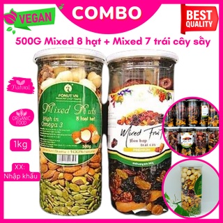 Combo 2 hũ mixed 7 trái cây sấy và mixed 8 hạt nhập khẩu mỗi hũ 500g