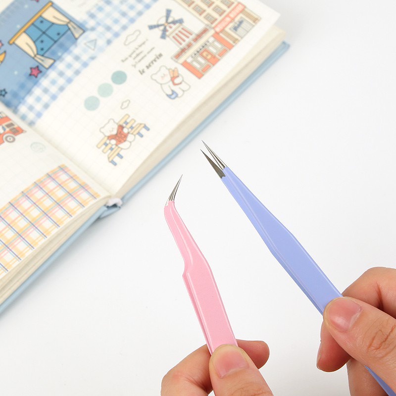 Nhíp gắp sticker đầu cong màu pastel tiện dụng, Nhíp gắp hình dán hỗ trợ trang trí sổ tay bullet journal