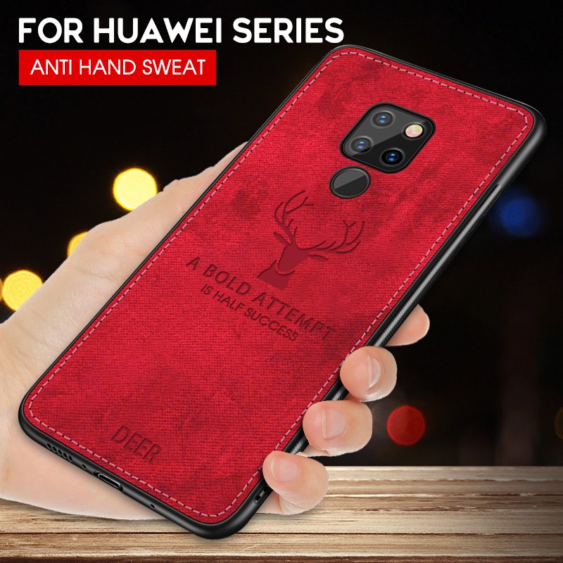 Ốp lưng bọc giả da lộn dập hình hươu độc đáo cho điện thoại Huawei Mate 20 Pro X 10 9 Pro 8 Y9 Prime 2019