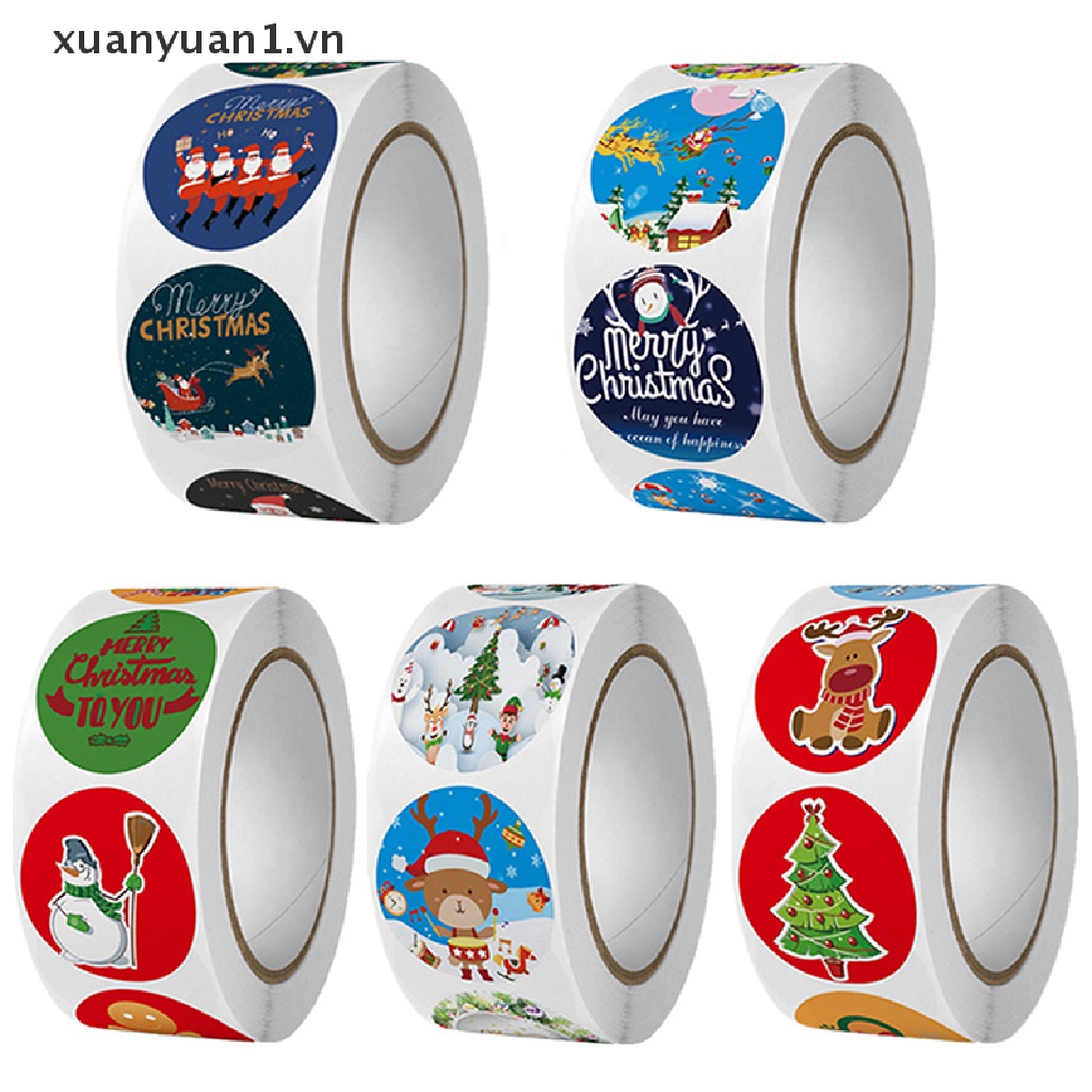 Cuộn 500 Nhãn Dán Trang Trí Túi Kẹo Kiểu Giáng Sinh Dễ Thương