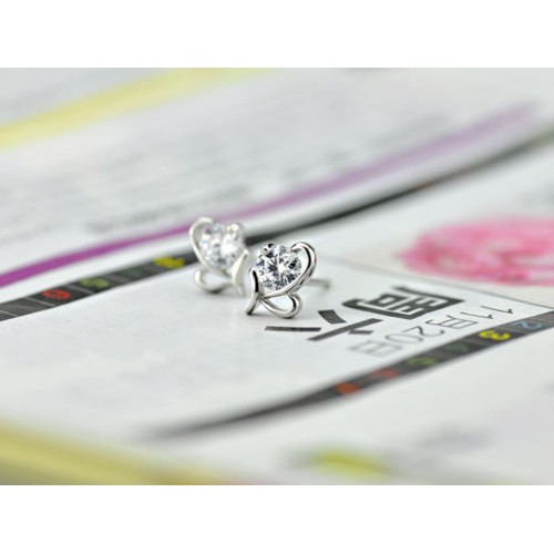 Khuyên Tai Nơ Mạ Bạc Đính Đá Pha Lê Sang Trọng