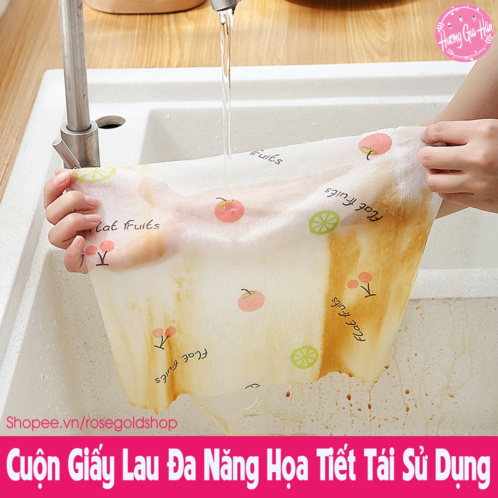 Cuộn Giấy Lau Vải Không Dệt Có Thể Tái Sử Dụng Họa Tiết , Vệ Sinh Bếp, Nhà Cửa Tiện Lợi, Siêu Thấm Hút