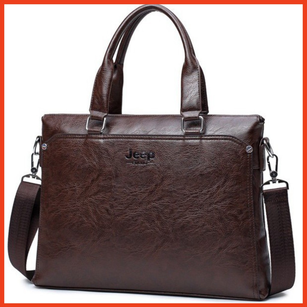 Túi xách cặp da đựng laptop công sở JEEP BULUO 38x28x6cm (Nâu đậm-Nâu sáng-Đen) | BigBuy360 - bigbuy360.vn