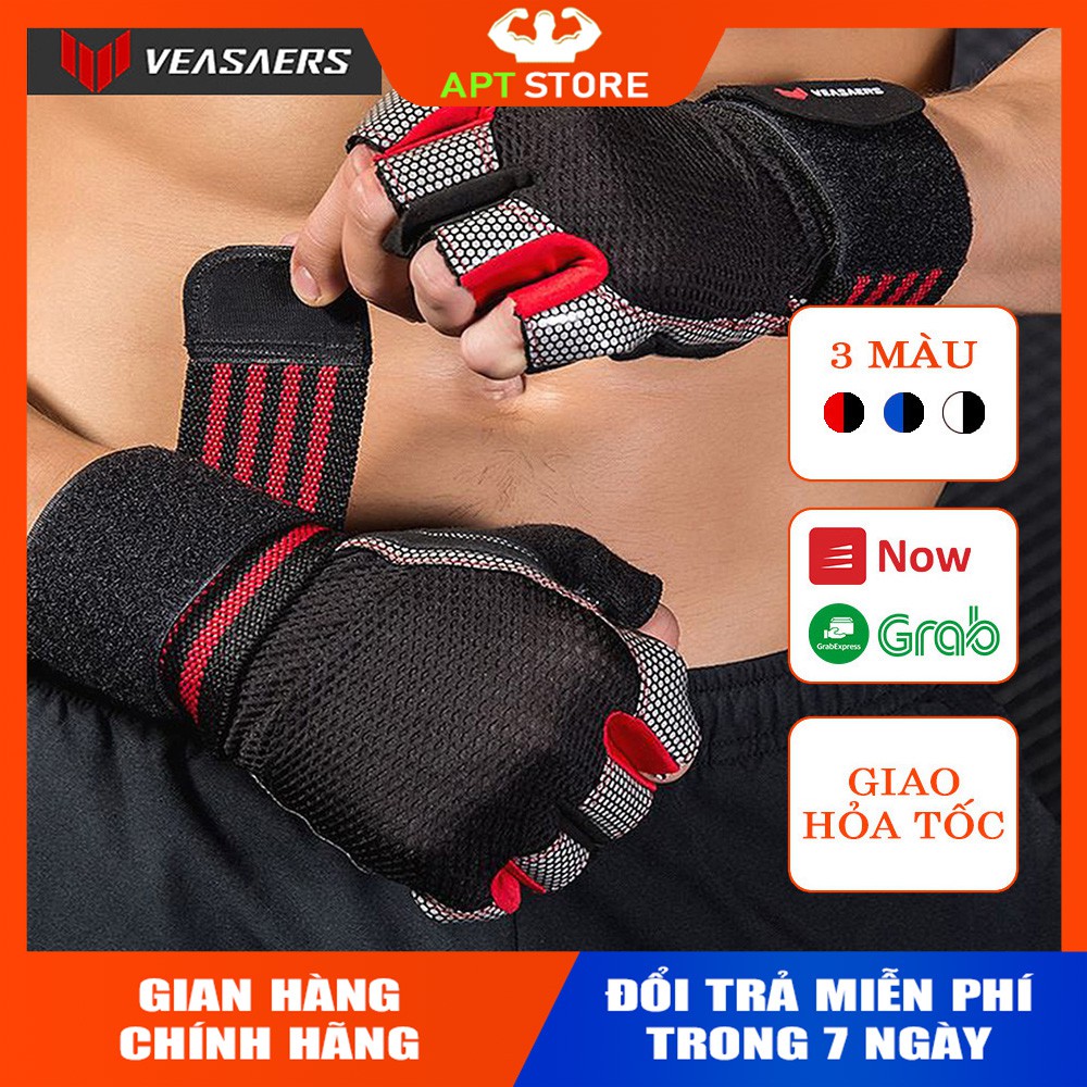 Găng tay tập gym có quấn cổ tay ⚡FREE SHIP⚡ Găng tay thể thao VEASARERS